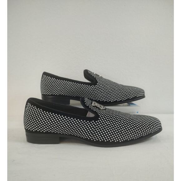 Stacy Adams, Swagger 25228-042 Men's Black Silver Studded Slip On Loafers Sz 12W - Picture 5 of 10